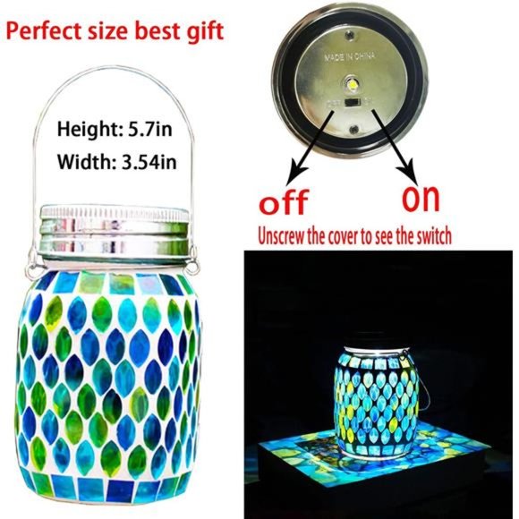 Mosaic Solar Lanterns Outdoor Hanging Lights,Solar Table Lamps & Cool Blue Color - Picture 5 of 6